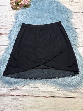 ROMWE Black Asymmetrical Mesh Skirt sz L